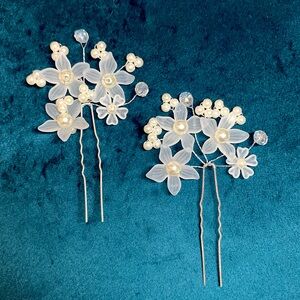 Minimalist Floral Hair Pin Set in Silver